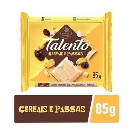 Chocolate Branco com Cereais E Passas Garoto Talento Pacote 85G