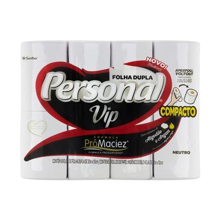 Papel Higiênico Personal Vip Folha Dupla Neutro Pacote 8 Rolos 30M