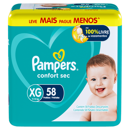Fralda desc pampers confort sec xg c/58