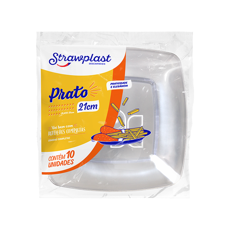 PRATO DESCARTÁVEL REFEIÇÃO CRISTAL QUADRADO STRAWPLAST GOLD