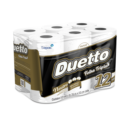Papel higiênico neutro folha tripla duetto 20m c/12