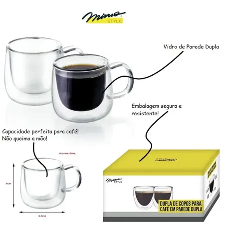 JOGO XÍCARA MIMO P/CAFÉ C/2 80ML PAREDE DUPLA TCJ19157