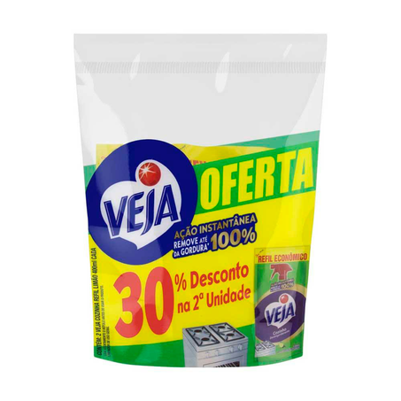 Kit Limpador Desengordurante Veja Cozinha Limão Refil 2 Unidades 400Ml