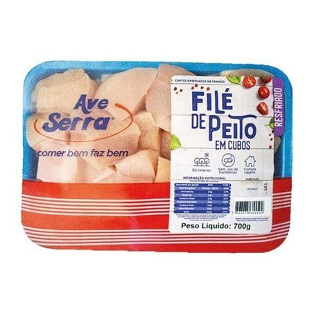 File de peito em cubos ave serra 700g bandeja