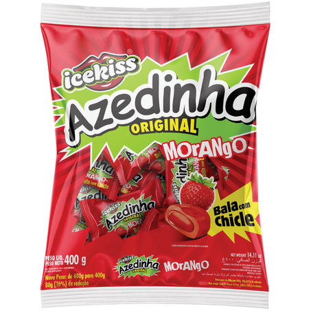 Bala dura azedinha icekiss 400g com chile morango