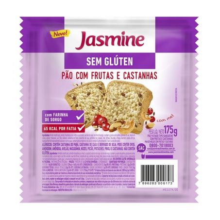 Pão de Forma Jasmine Frutas E Castanhas Sem Glúten Embalagem 175G