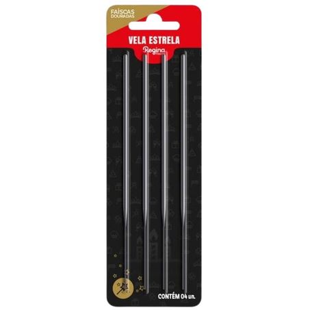 Vela Estrela Prata Regina 13,5cm Com 4 Unidades