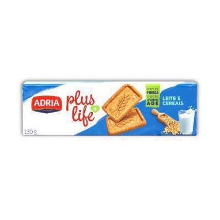 Biscoito adria 130g plus life leite e cereais