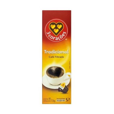 Café Filtrado Tradicional 3corações em Cápsula Caixa com 10un - 75gr