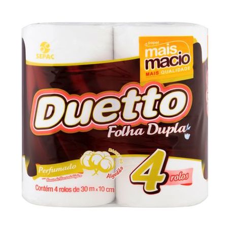 Papel Higiênico Duetto Folha Dupla Perfumado Pacote 4 Rolosx10cm 30M