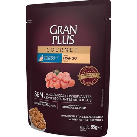 Ração Úmida GranPlus Gourmet Sachê para Gatos Adultos Castrados Sabor Frango 85g 360-1