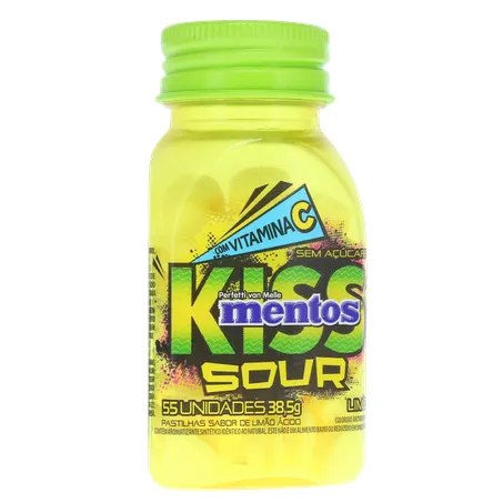 Pastilha Mentos Kiss Suor Limão Ácido Frasco com 55un - 38.5gr 360-34