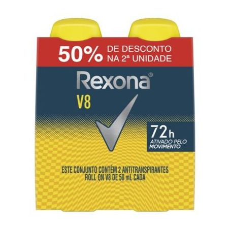 DESODORANTE REXONA ROLL-ON V8 2 UN 50% DESCONTO