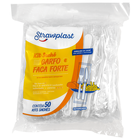 Garfo+faca plastico forte strawplast 941 c/50 kits embalados individualmente