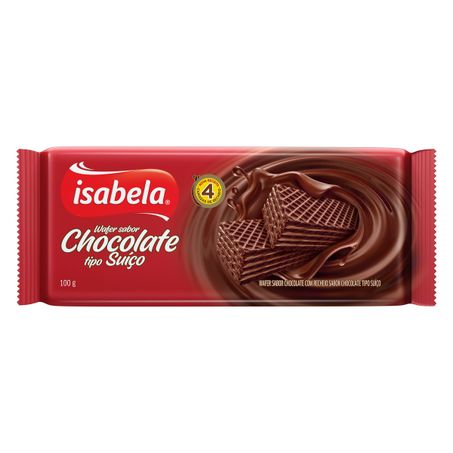 Biscoito wafer chocolate recheio chocolate suíço isabela