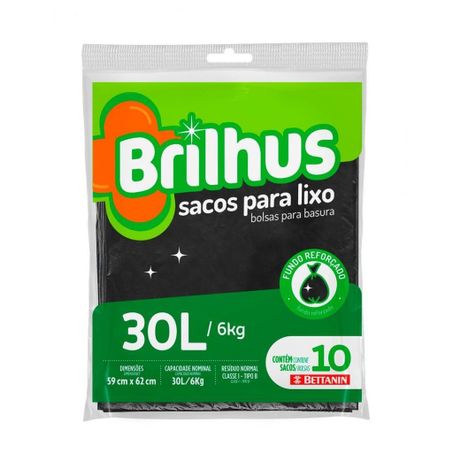 SACO DE LIXO BRILHUS REFORCADO 30L 10UN (119025)
