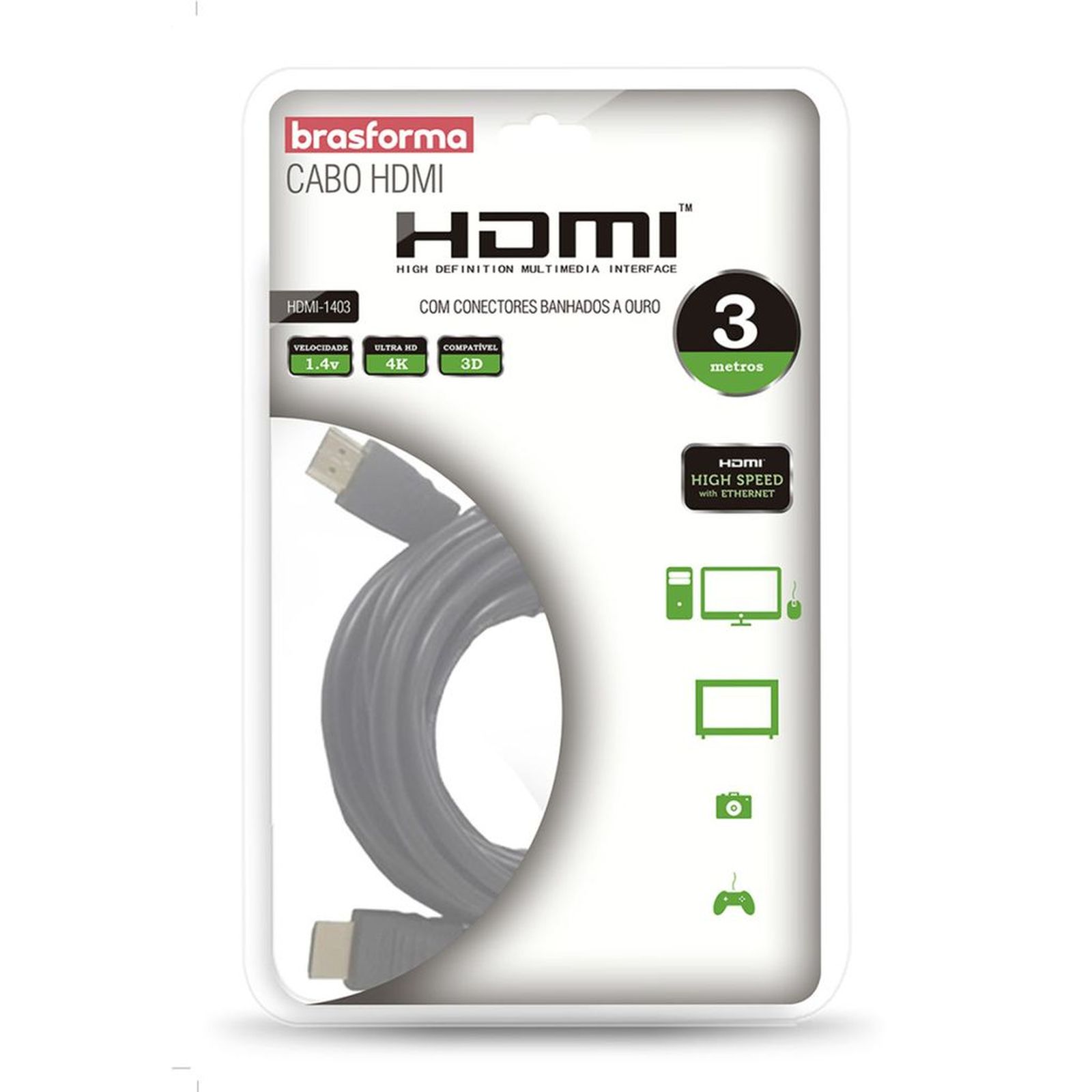 BRASFORMA CABO HDMI 1403 1.4/3M BAG