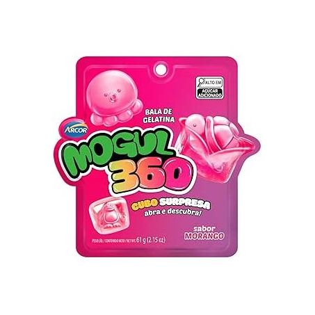 Bala gelatina mogul 360 cubo morango 61g