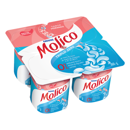 Iogurte Morango Zero Lactose Molico Bandeja 4 Unidades 360G