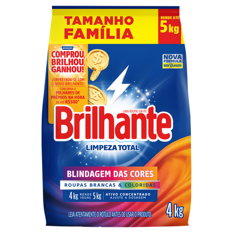 Lava roupas brilhante limpeza total pacote 4 kg