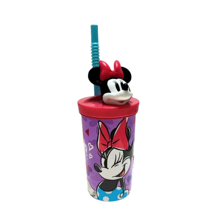 Copo infantil 3d minnie canudo yangzi 360ml