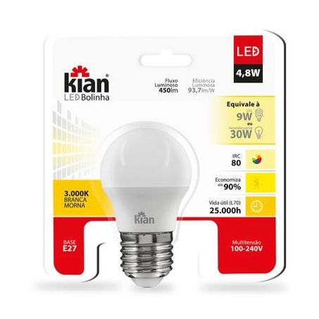 LAMPADA KIAN LED BOLINHA 4.8W  BIVOLT 3000K