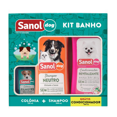 Kit Banho Sanol 1 Shampoo de 500ml + 1 Colônia de 120ml + Grátis 1 Condicionador de 500ml