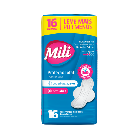 Absorvente mili conforto total baixo com abas cobertura suave l16 p14