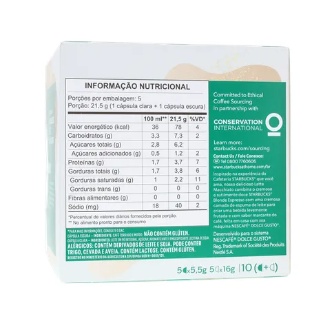 Café com Leite em Cápsula Starbucks Latte Macchiato Nescafé Dolce Gusto Caixa 107,5g 10 Unidades 360-17