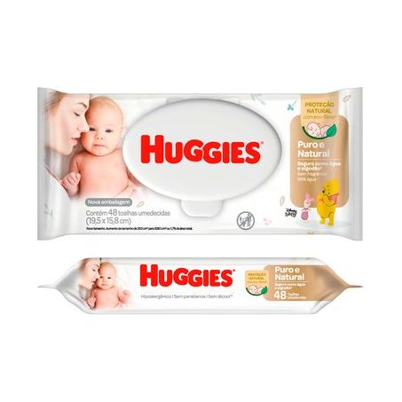 Toalha umedecida huggies puro e natural rn c/ 48 un