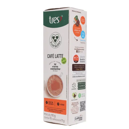 Café com Leite em Cápsula 3corações Latte Vegano Caixa com 10un - 110gr 360-4