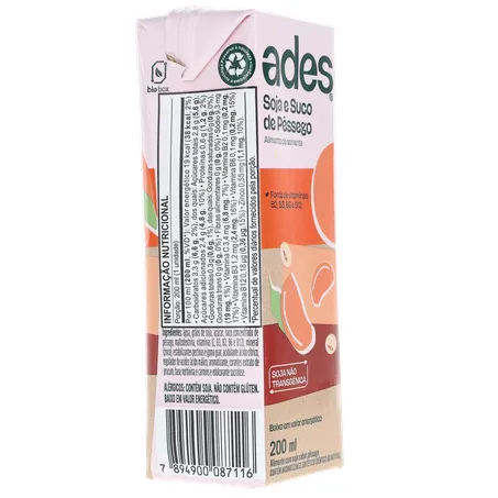 Bebida Soja Ades Pêssego Caixa 200ml 
  360-30