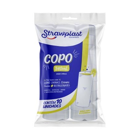 COPO DESC.STRAWPLAST REFRIG. CRISTAL 340ML C/10