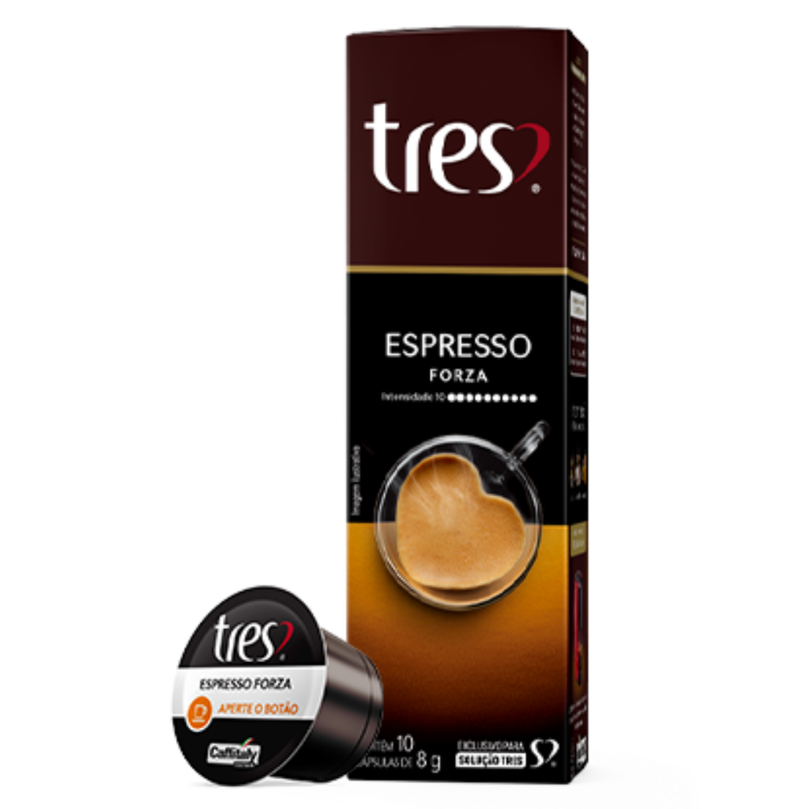 Café em cápsula tres espresso forza 80g com 10 unidades