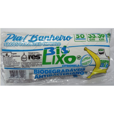 Saco p/lixo rolo bio super plasticos pia banheiro 10l