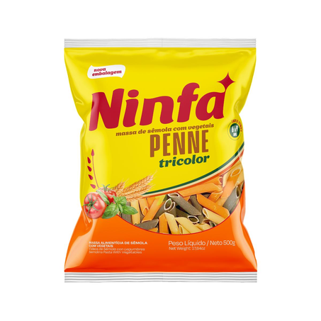 Massa de Sêmola Ninfa 500g - Penne - Tricolor