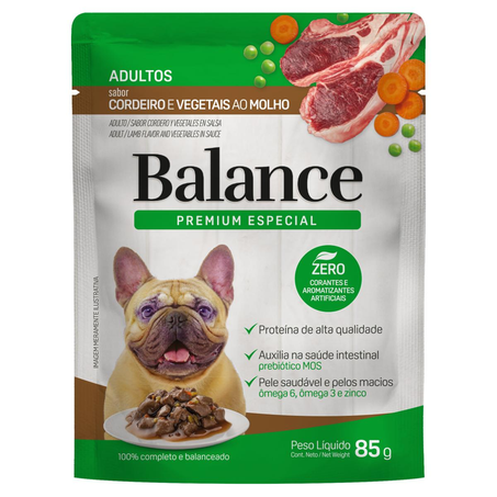 Ração para Cães Balance 85g - Adultos - Cordeiro e Vegetal ao Molho - Sachê