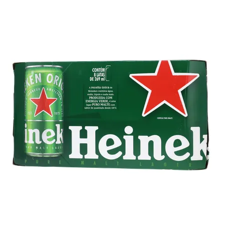 Cerveja Lager Heineken Puro Malte Lata 269ml - Pacote com 8un - 2.1lt 360-1