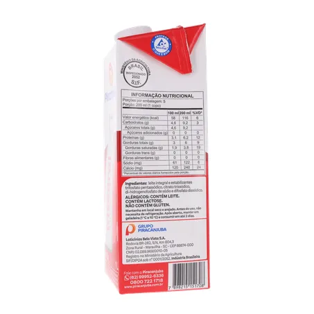 LEITE LONGA VIDA PIRACANJUBA INTEGRAL 1L 360-8
