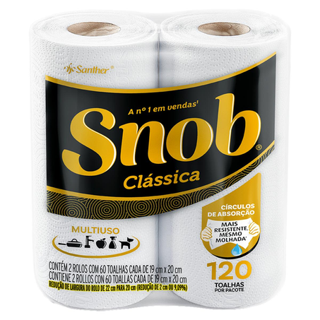 Toalha de Papel Snob Clássica - 2 Rolos - Com 120 Folhas