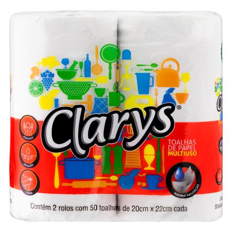 Toalha de papel folha simples clarys com 2 rolos