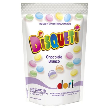 Confeito Chocolate Dori Disqueti Branco Pacote 100g 
 