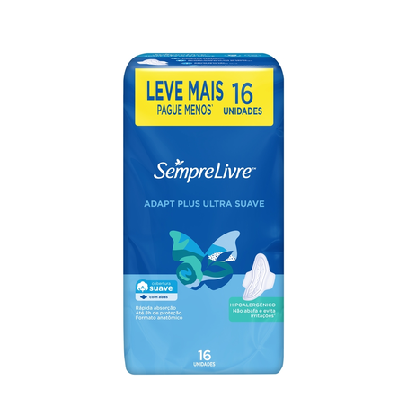 Absorvente Sempre Livre Adapt Cobertura Suave Plus com Abas 16 Unidades