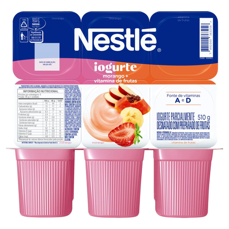 Iogurte Nestlé 510g - Morango + Vitamina de Frutas