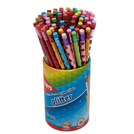 ESCOLAR LAPIS TRIS BORRACHA GLITTER UN
