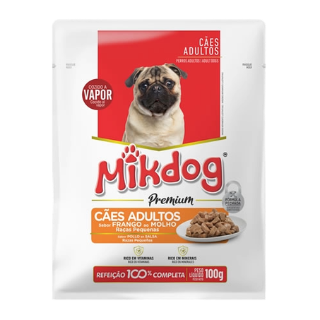 RAÇÃO PARA CÃO MIKDOG SACHÊ MOLHO FRANGO RAÇAS PEQ 100G