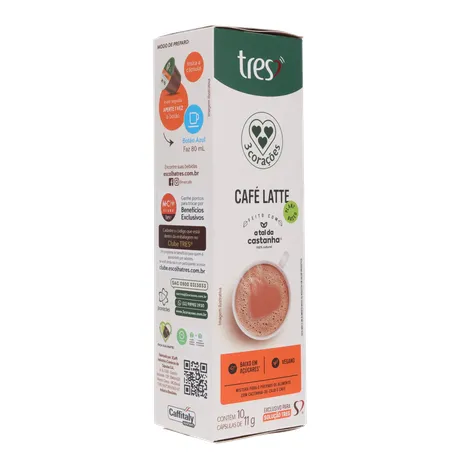 Café com Leite em Cápsula 3corações Latte Vegano Caixa com 10un - 110gr 360-14