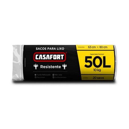 Saco para lixo casafort preto com 20 50l