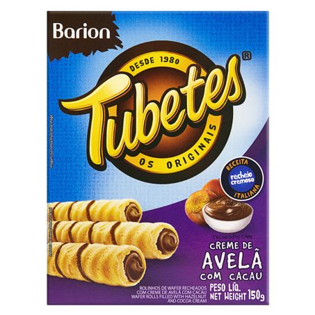 ROLINHOS DE WAFER RECHEIO CREME DE AVELÃ COM CACAU BARION TUBETES