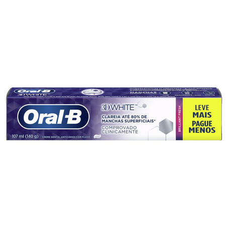 Creme Dental Oral-B 140g - 3D White - Brilliant Fresh - Leve Mais, Pague Menos